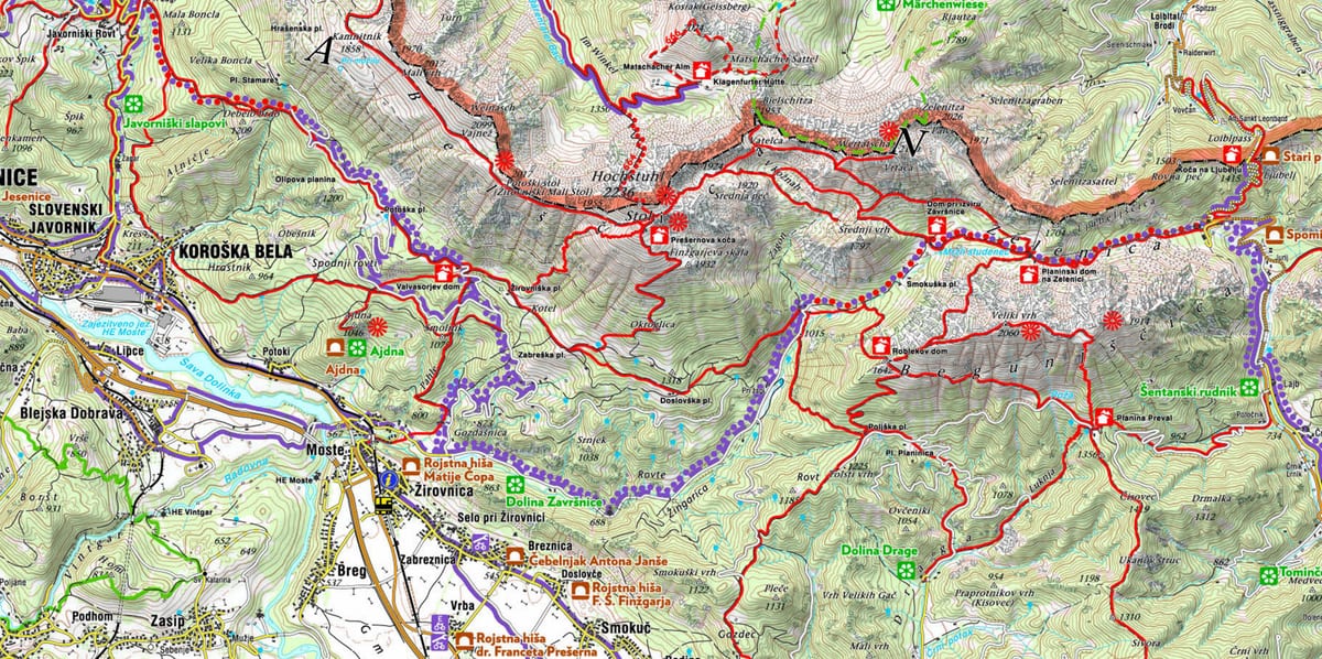 Mapa dos alpes Eslovenos