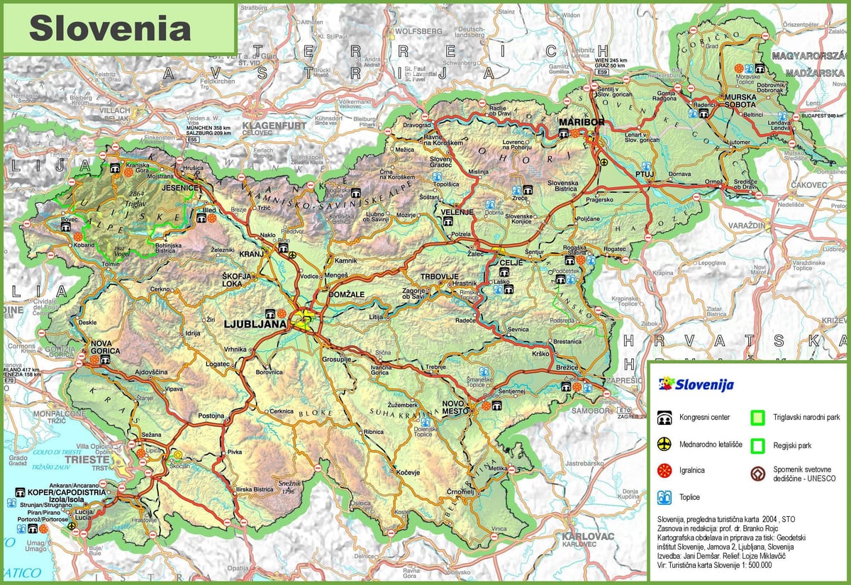 Mapa da Eslovénia estrada