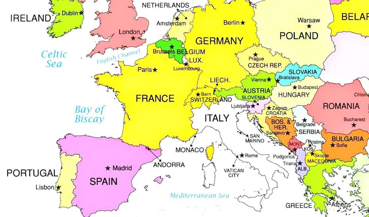 mapa da europa mostrando Eslovénia