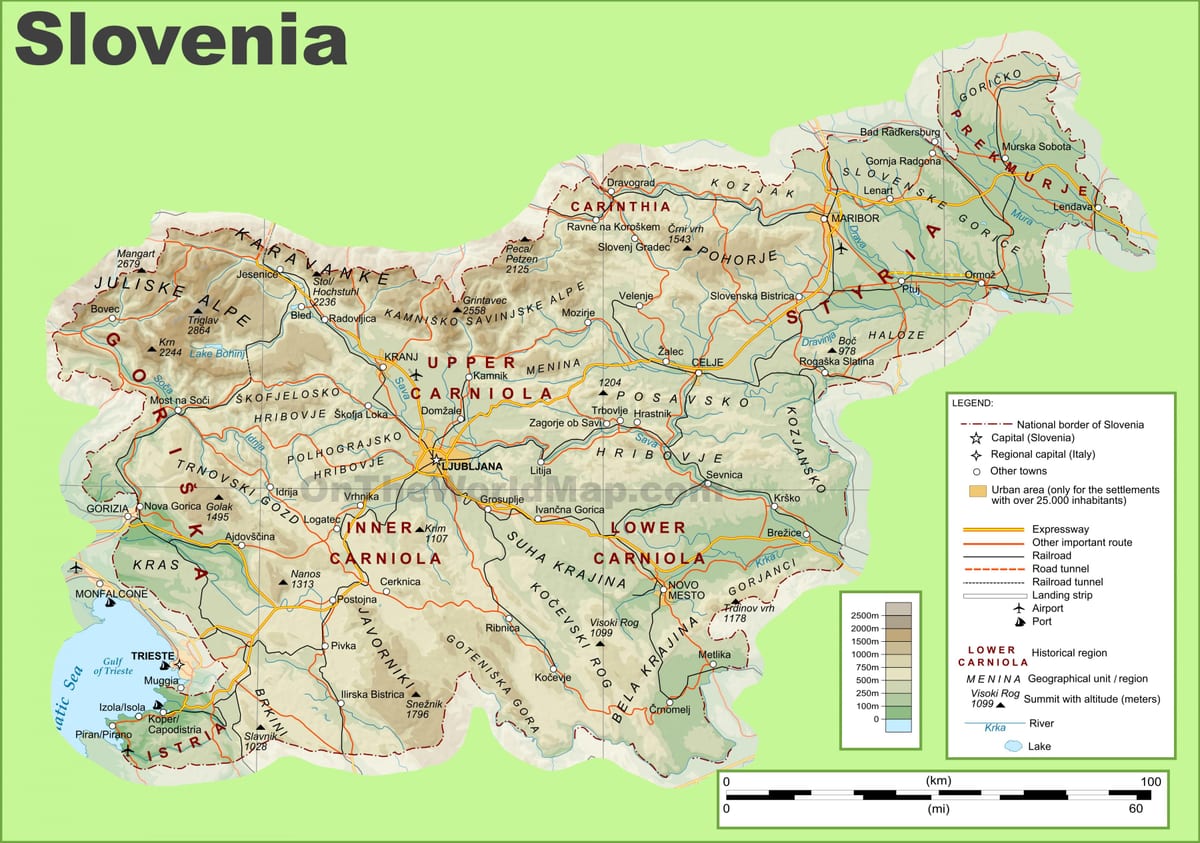 Mapa da Eslovénia física