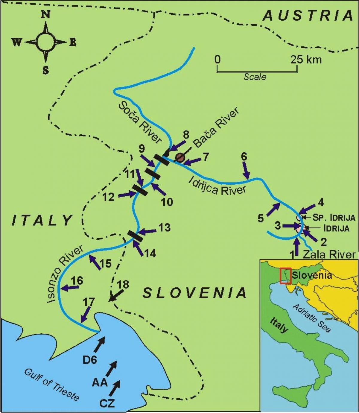 Mapa da soca rio Eslovénia