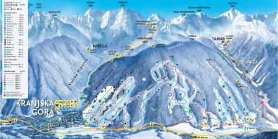 Mapa da Eslovénia resorts de esqui.