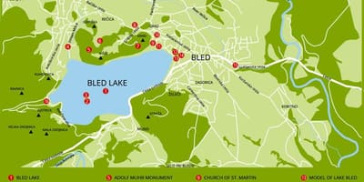 Mapa da Eslovénia mostrando o lago bled